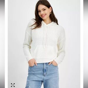 Hippie Rose Bright White Knit Hoodie Juniors S NWT Soft Cozy Pullover